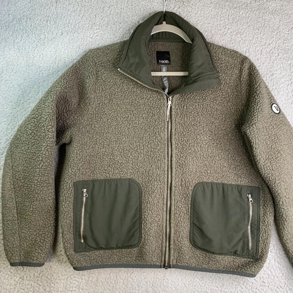 Vuori Alpine Sherpa Jacket Women's Medium Green Full Zip Fleece Pockets M